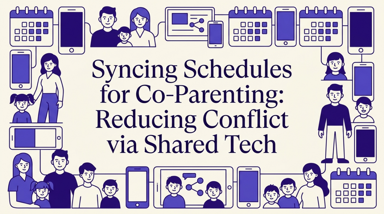 Two synchronized smartphones showing shared family calendars with color-coded events