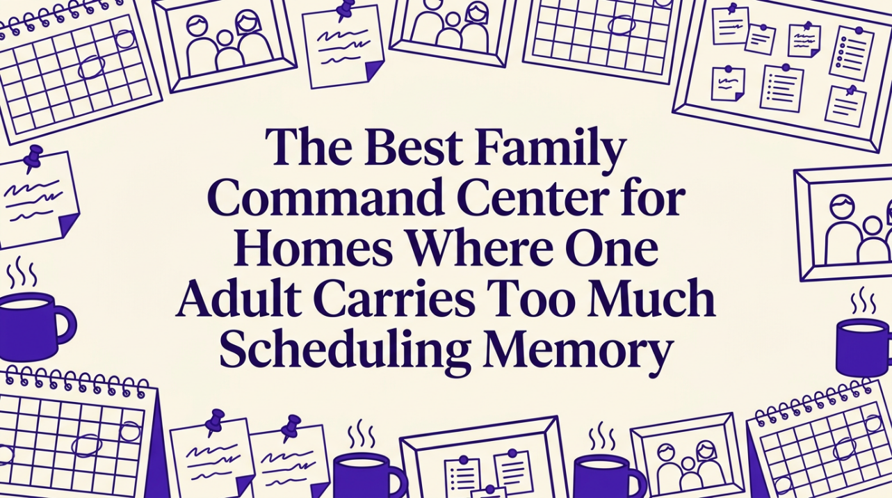 Visual representation of mental load transferring from one person into an organized family command center system