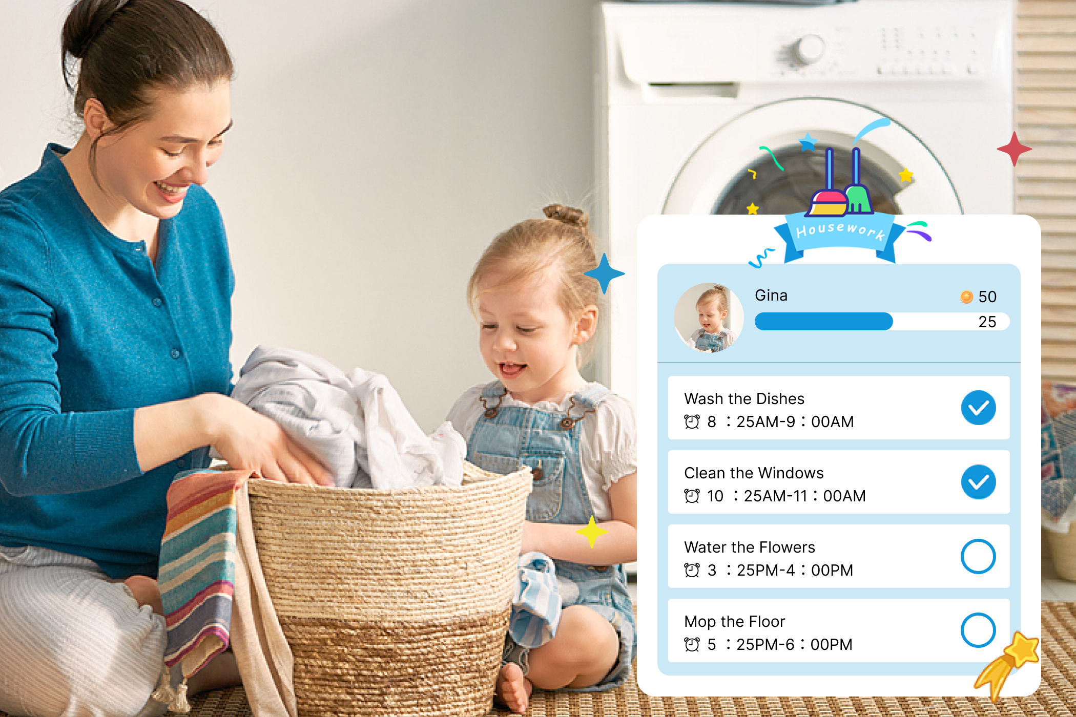 Everblog digital calendar showing daily chore list for family members.