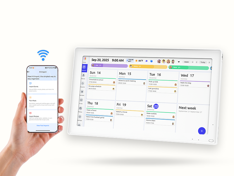 Everblog app intelligently importing calendar events and family schedules.