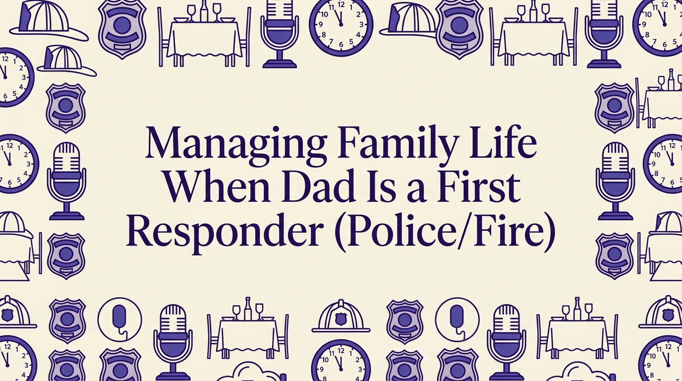A firefighter father standing at his home's front door with family silhouettes visible through the window