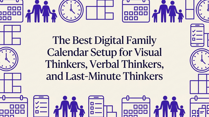 A modern shared digital family calendar with multiple devices and family members