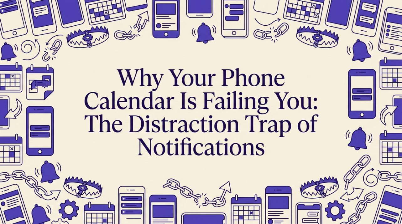 A parent distracted by phone notifications while family waits in kitchen