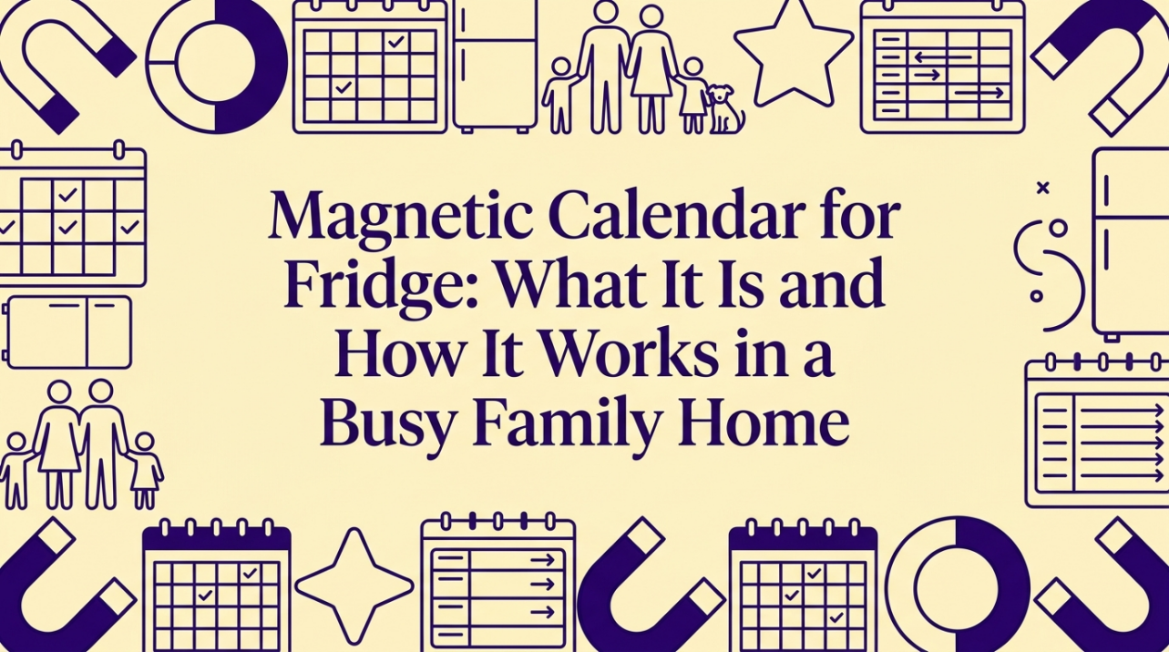 Bright family kitchen with magnetic calendar on refrigerator door