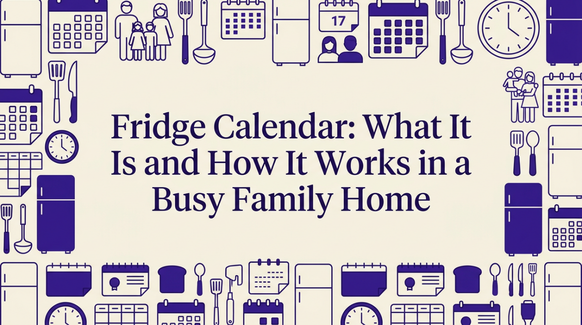 Busy family kitchen with fridge calendar and morning sunlight
