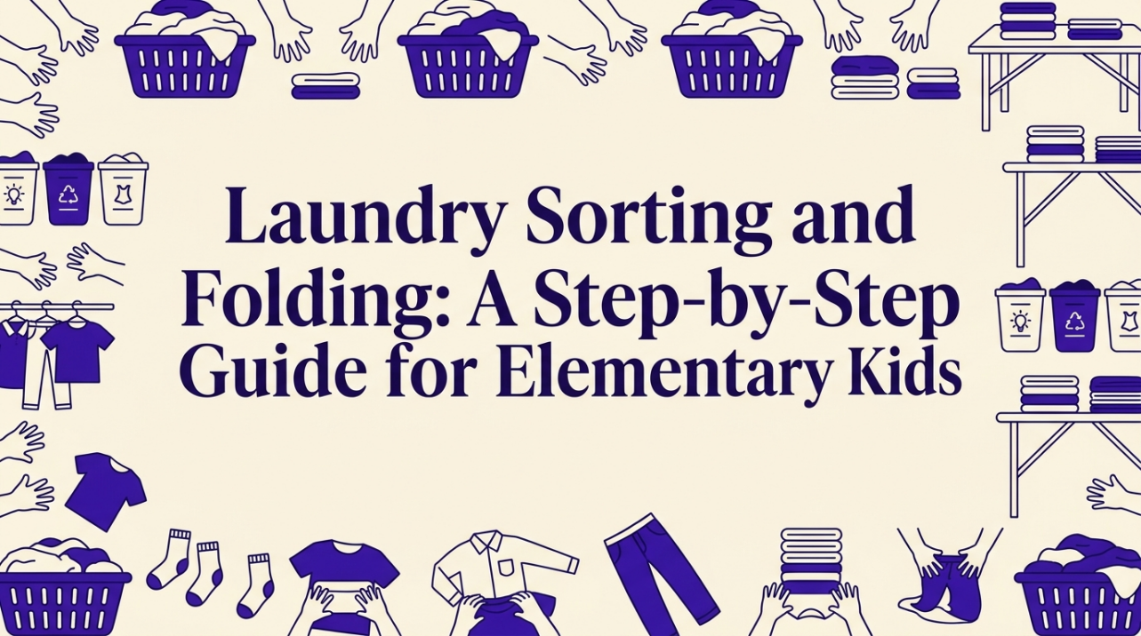 Child sorting laundry into bins with parent nearby