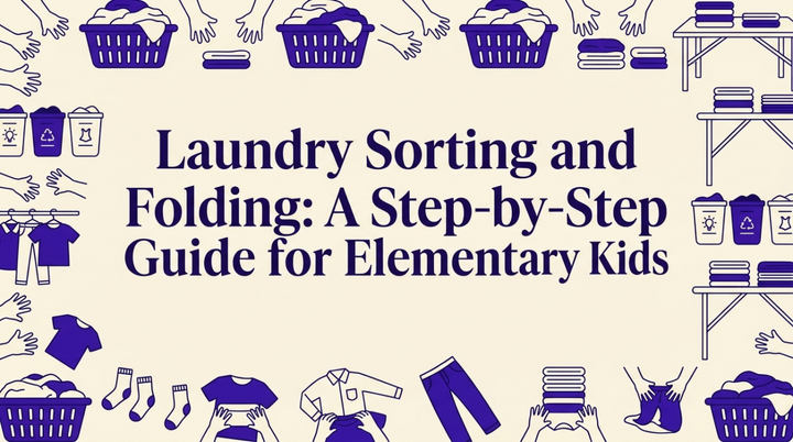 Child sorting laundry into bins with parent nearby