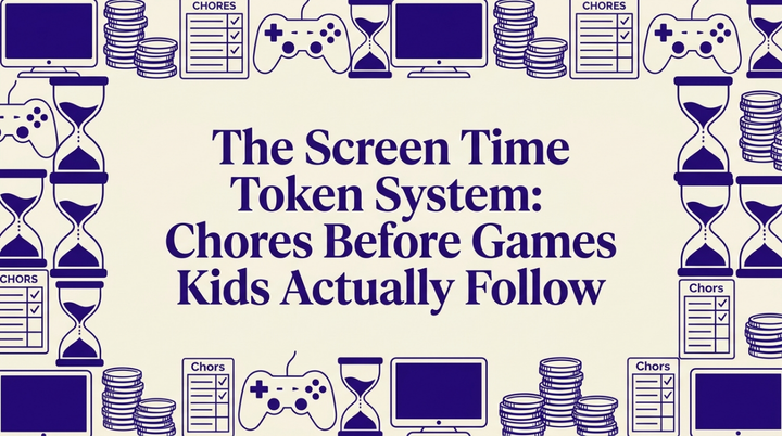 Colorful tokens forming a path to a tablet with chore icons