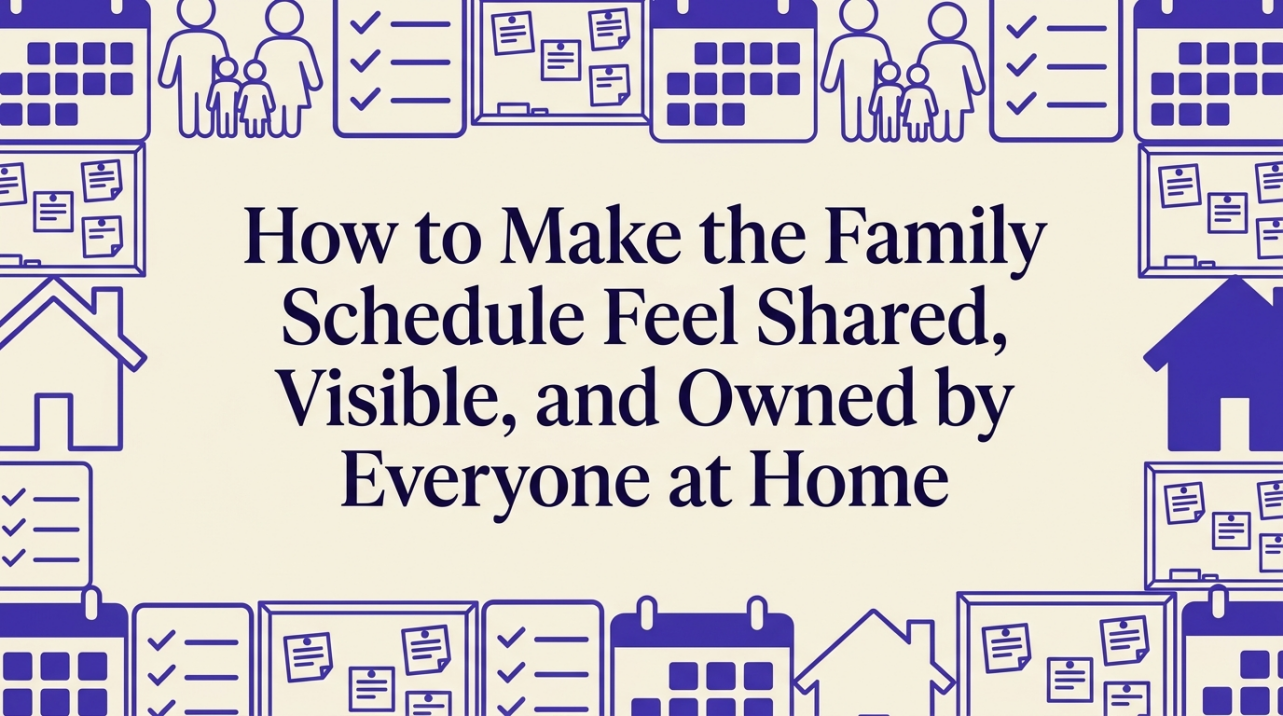 Family members collaborating around a shared calendar system
