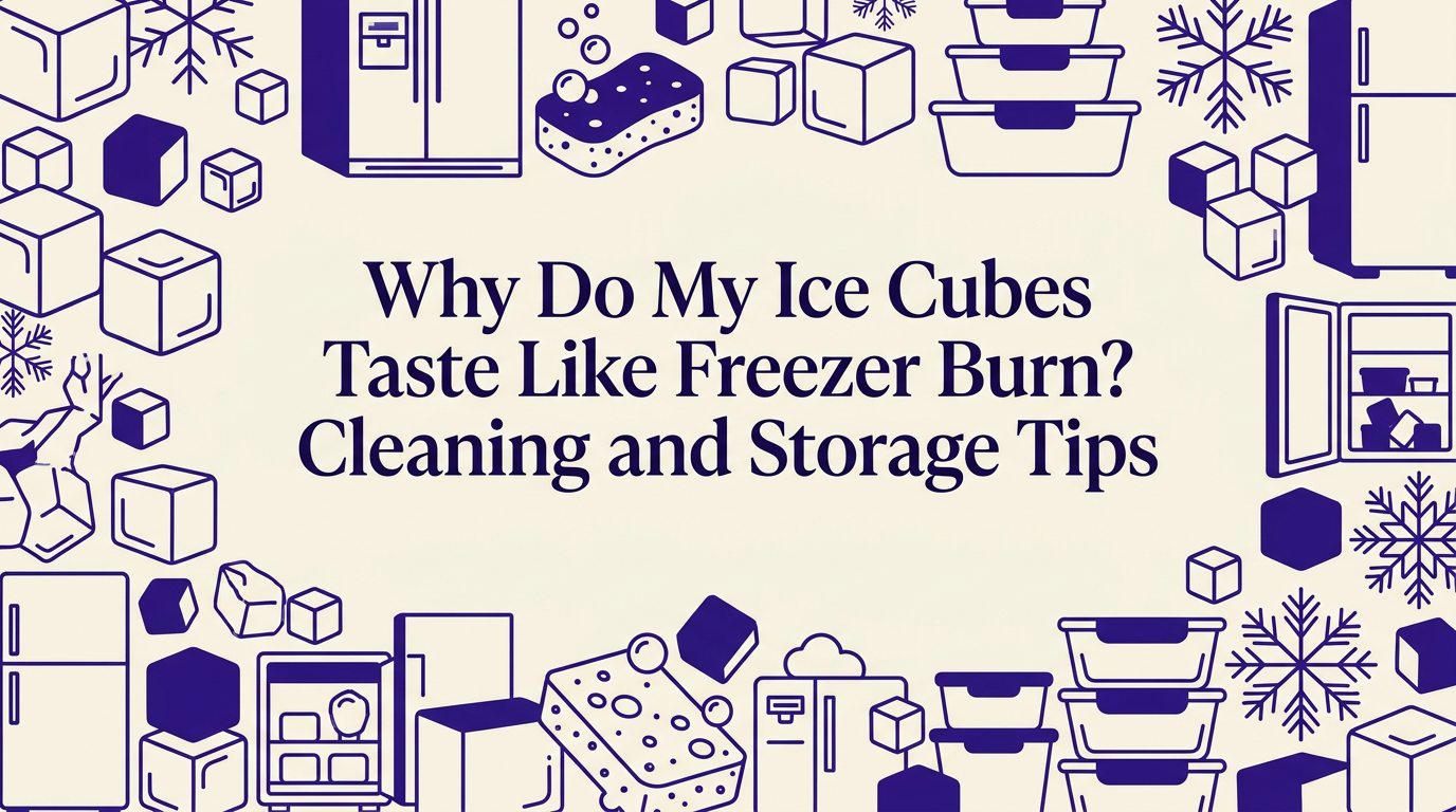 Frosted ice cubes in a freezer tray showing signs of freezer burn
