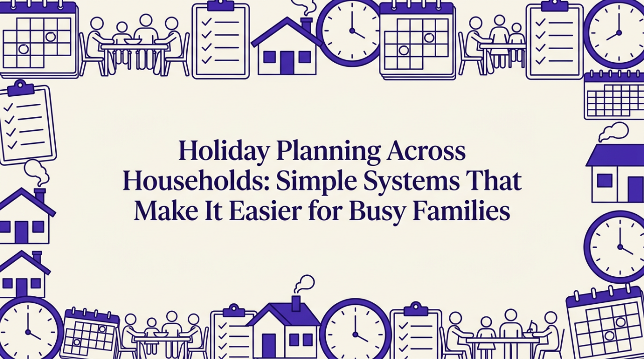 Illustration of interconnected households sharing calendars and task lists