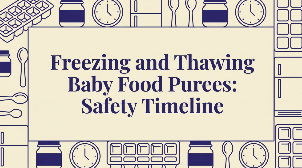 Kitchen counter with labeled baby food containers and colorful puree trays