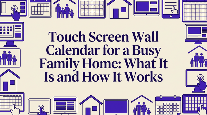 Modern kitchen with digital wall calendar showing family schedule