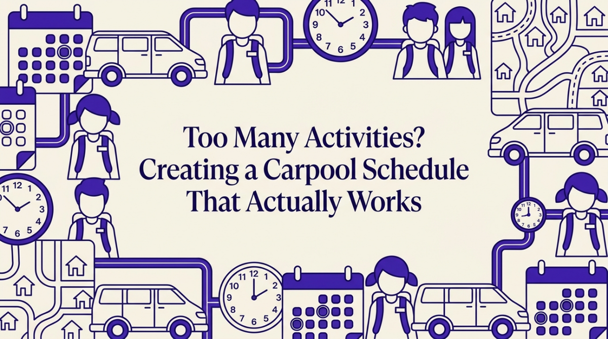 Organized carpool schedule with multiple family routes and time slots