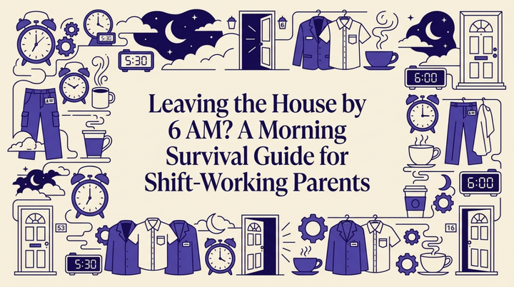 Parent helping child put on shoes in early morning entryway