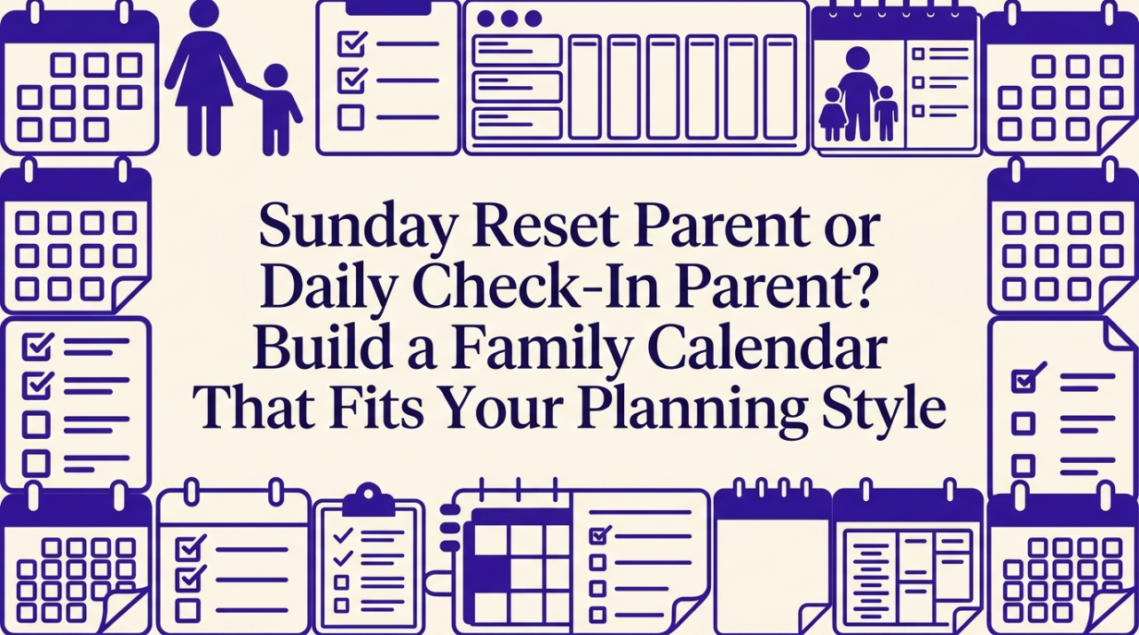 Split illustration comparing weekly calendar planning and daily mobile check-in styles