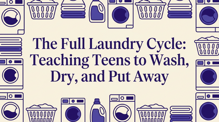 Teen folding laundry in bright organized room