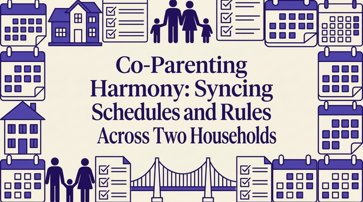 Two households connected by shared calendar system illustration