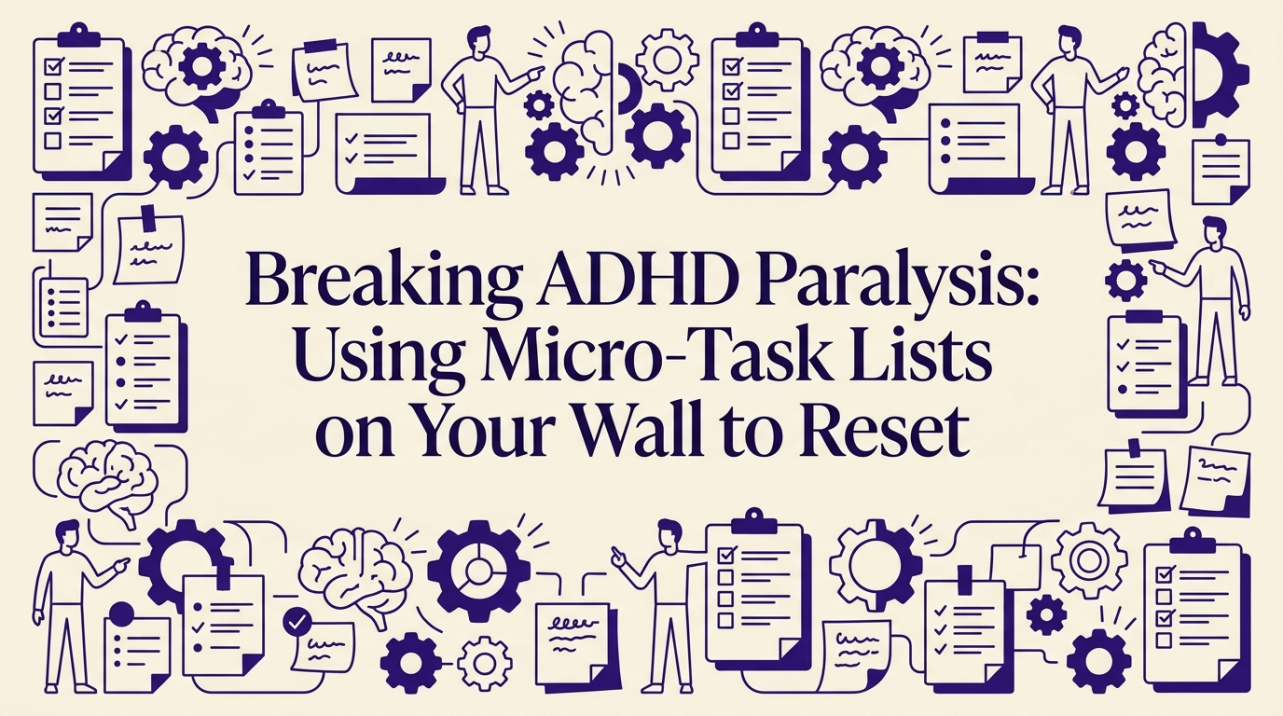 Wall checklist breaking down into small manageable task cards