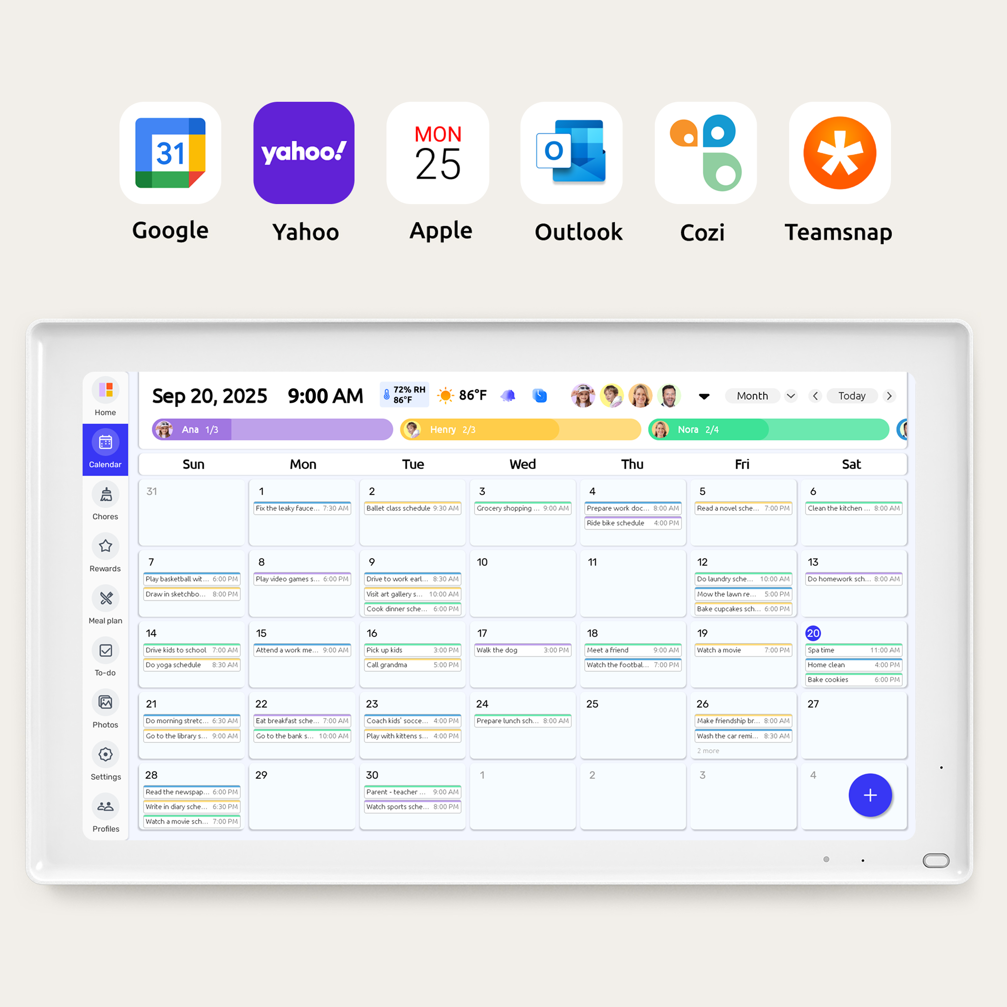 ​​Everblog digital calendar syncing with Google, Apple, Yahoo, Outlook, Teammate, and Cozi calendars​​