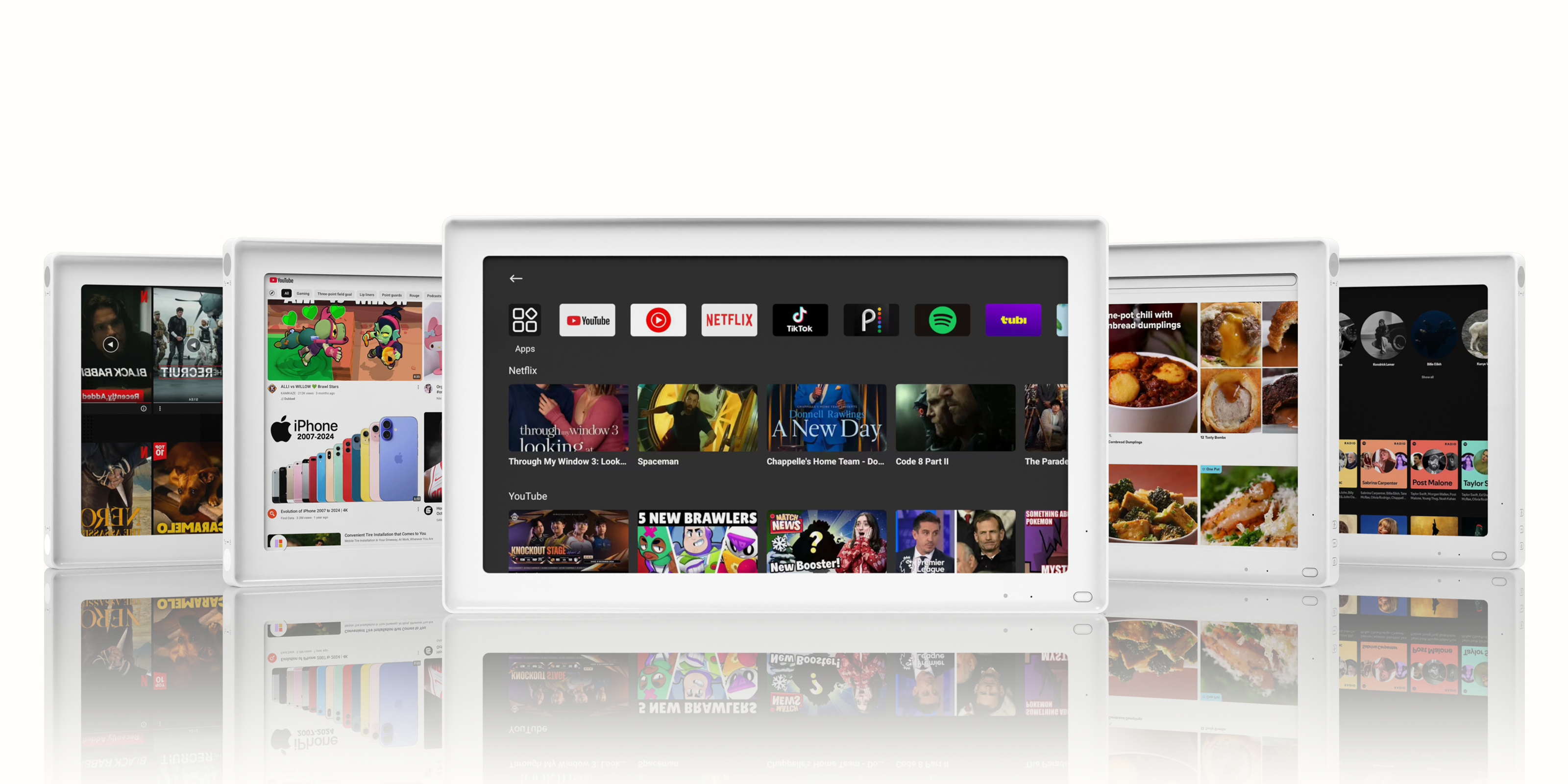 Everblog smart calendar displaying entertainment mode with video and music playback.
