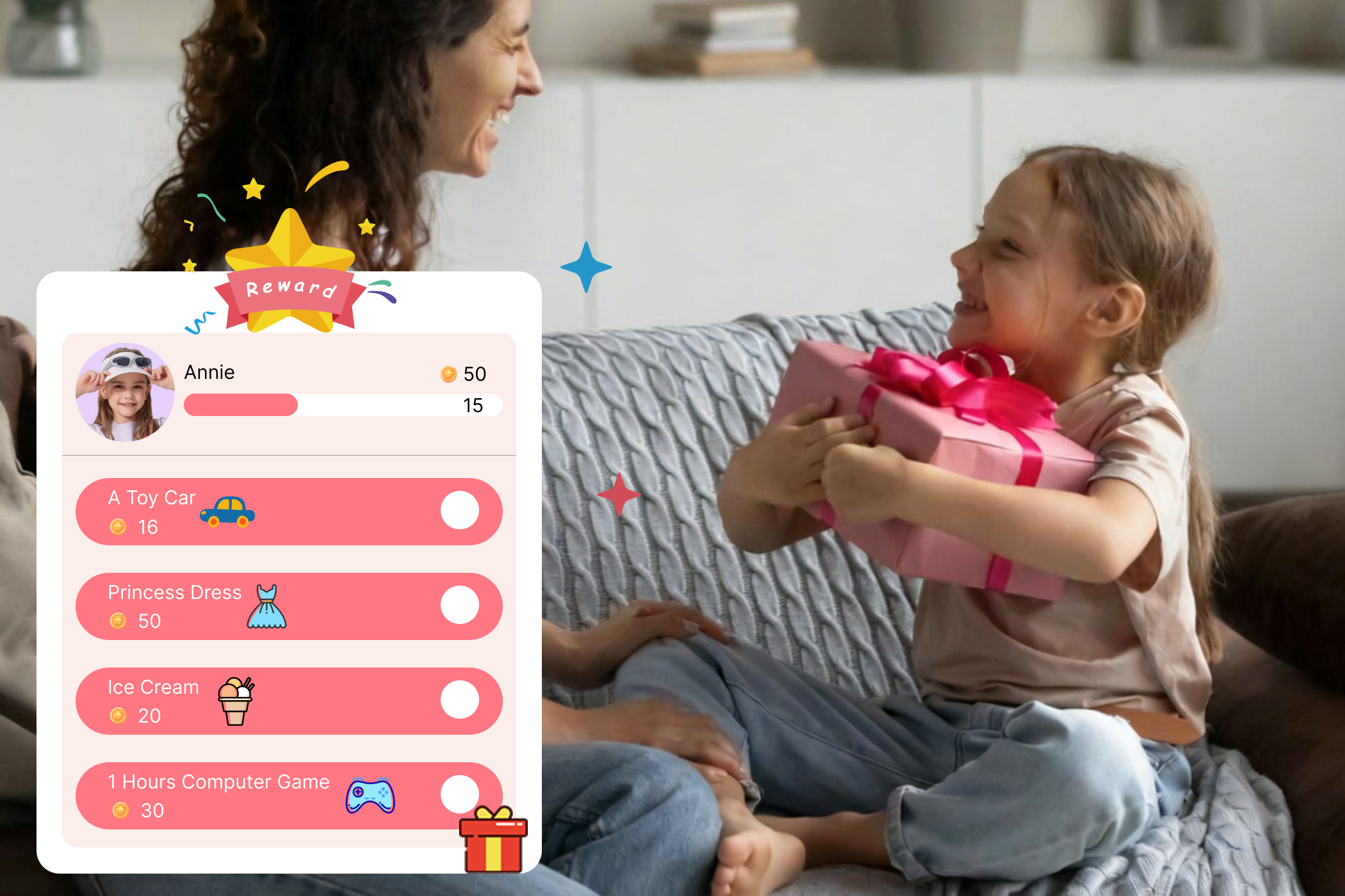 Interactive reward chart on the Everblog calendar motivates kids to build good habits.